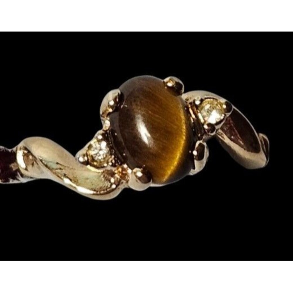 Beautiful 18K HGE Ring w/ Tiger Eye Stone & 2 Chip Diamonds Size 7.75